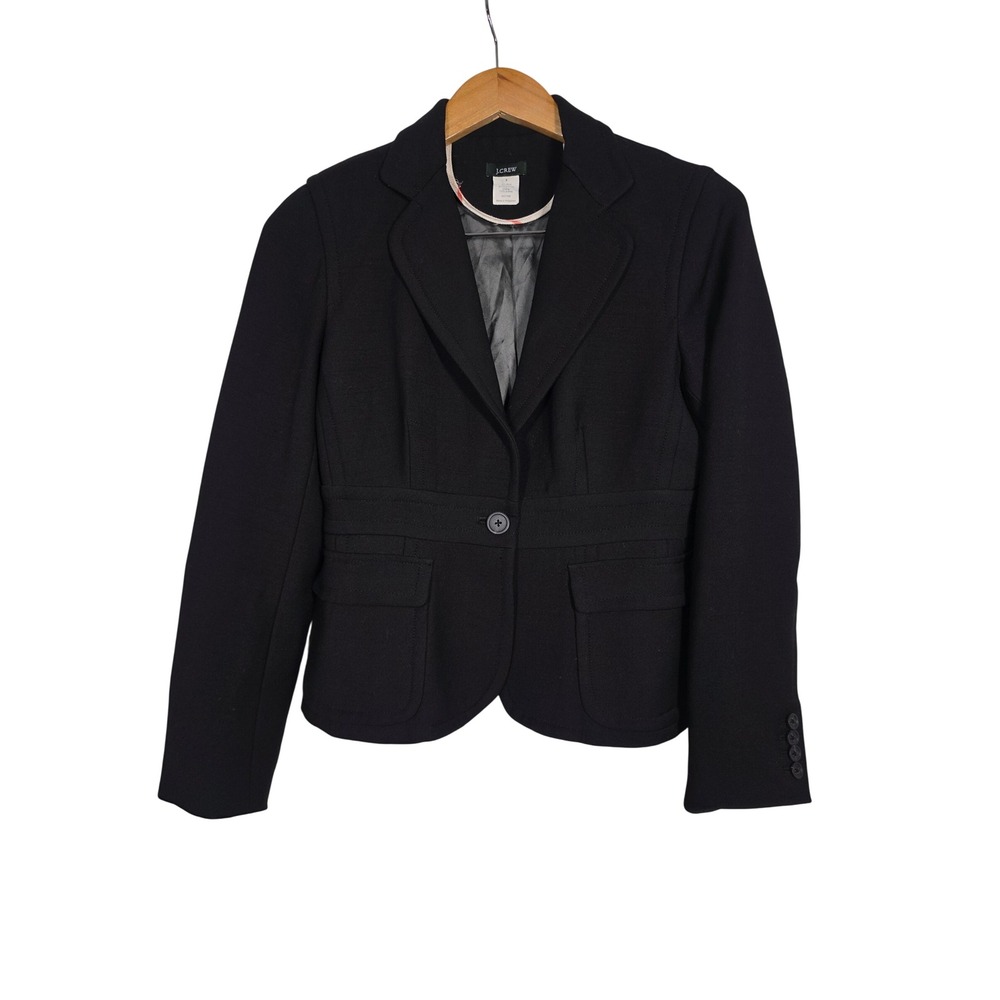 J.Crew Vintage Black Wool Blend One Button Blazer Jacket Womens 6 Career Office